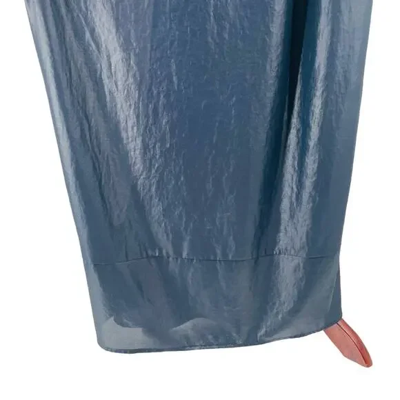 L'AGENCE Trapeze Slip Maxi Ruffle SM Metallic Blue Pockets Formal Evening‎